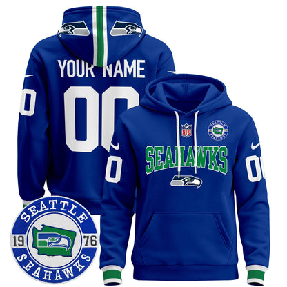 Seahawks Throwback Est. 1976 Patch Custom Pullover Hoodie V2 - All Stitched