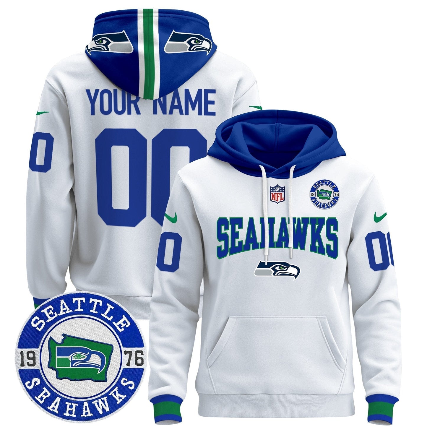 Seahawks Throwback Est. 1976 Patch Custom Pullover Hoodie V2