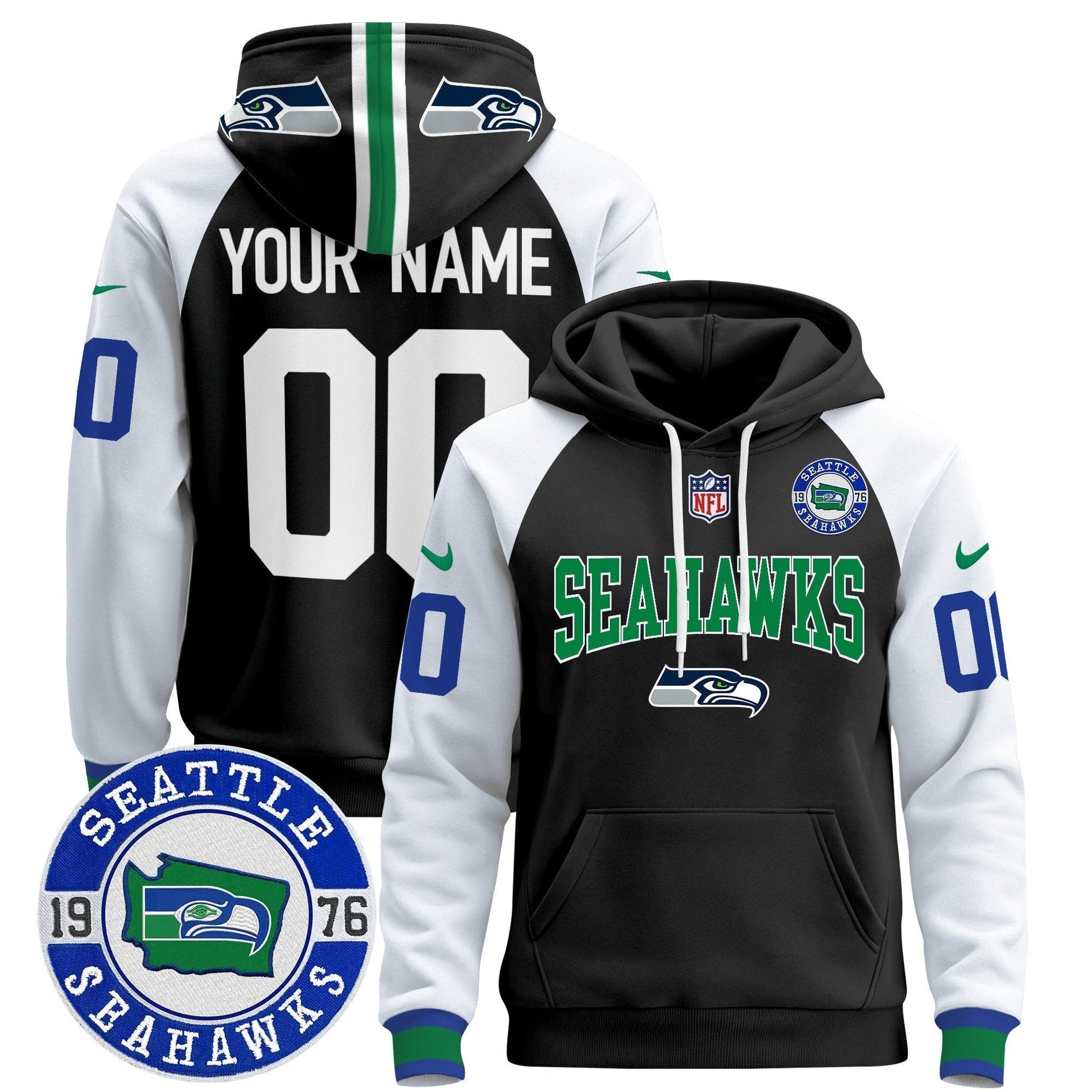 Seahawks Throwback Est. 1976 Patch Custom Pullover Hoodie V2