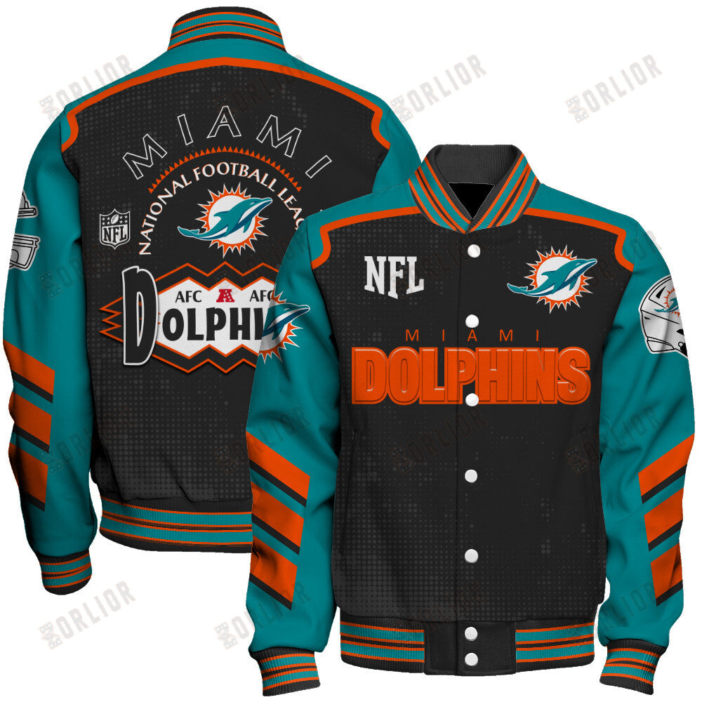 Miami Dolphins Football Team 2024- 25 Relentless Determination Unisex Varsity Jacket