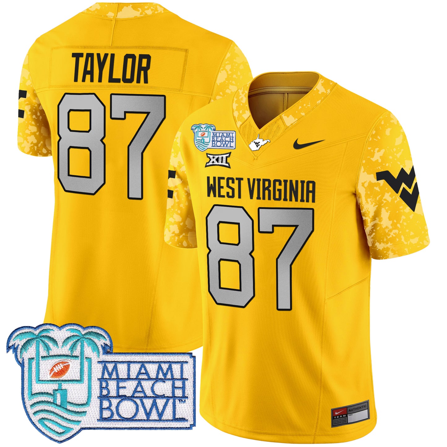 West Virginia Mountaineers 2025 Miami Beach Bowl Patch Vapor Limited Jersey - All Stitched