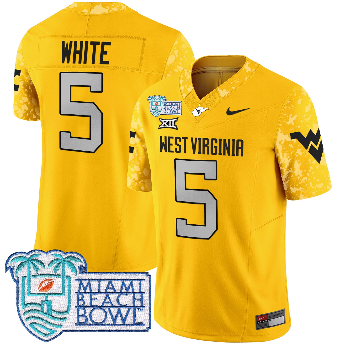 West Virginia Mountaineers 2025 Miami Beach Bowl Patch Vapor Limited Jersey - All Stitched