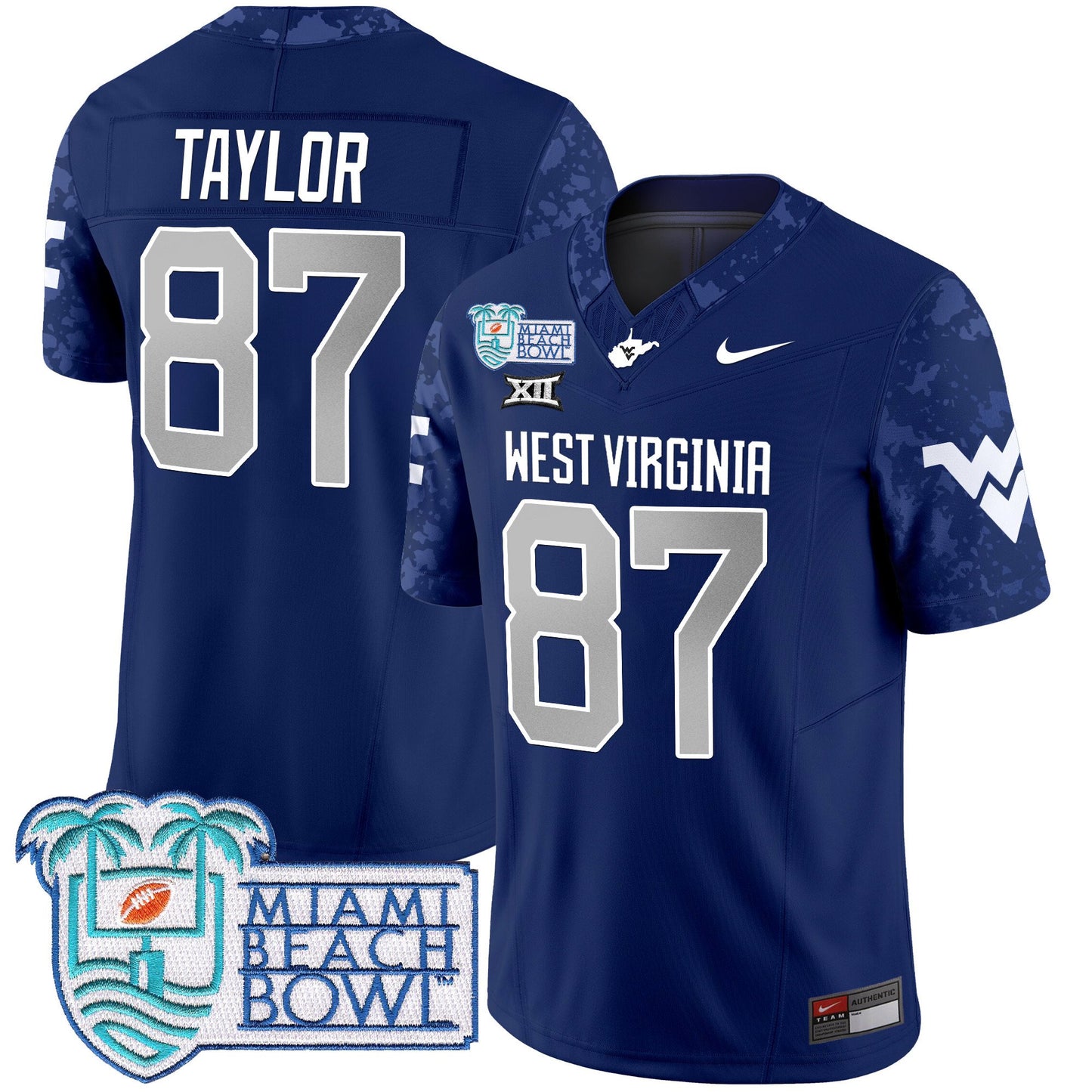 West Virginia Mountaineers 2025 Miami Beach Bowl Patch Vapor Limited Jersey - All Stitched