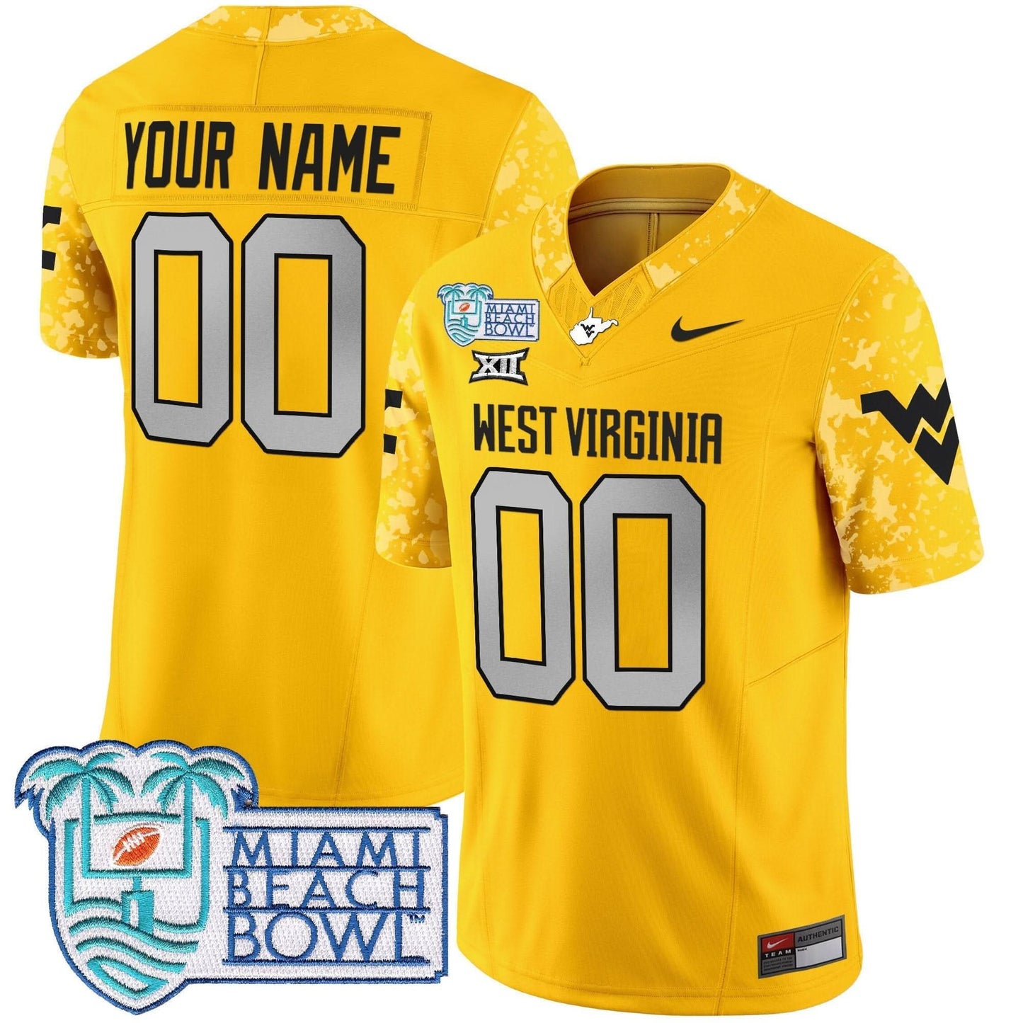 West Virginia Mountaineers 2025 Miami Beach Bowl Patch Vapor Limited Custom Jersey - All Stitched