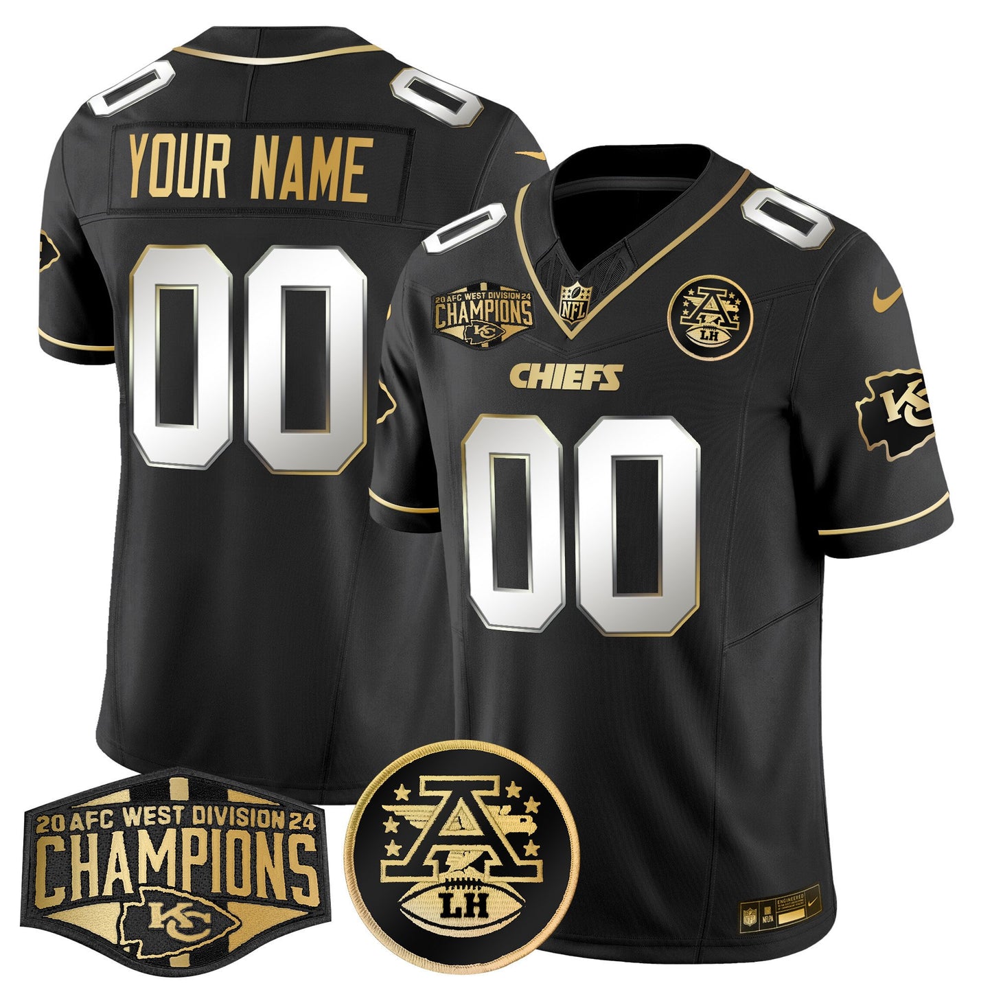 Chiefs 2024 AFC West Division Champions Patch Gold Vapor Limited Custom Jersey - All Stitched