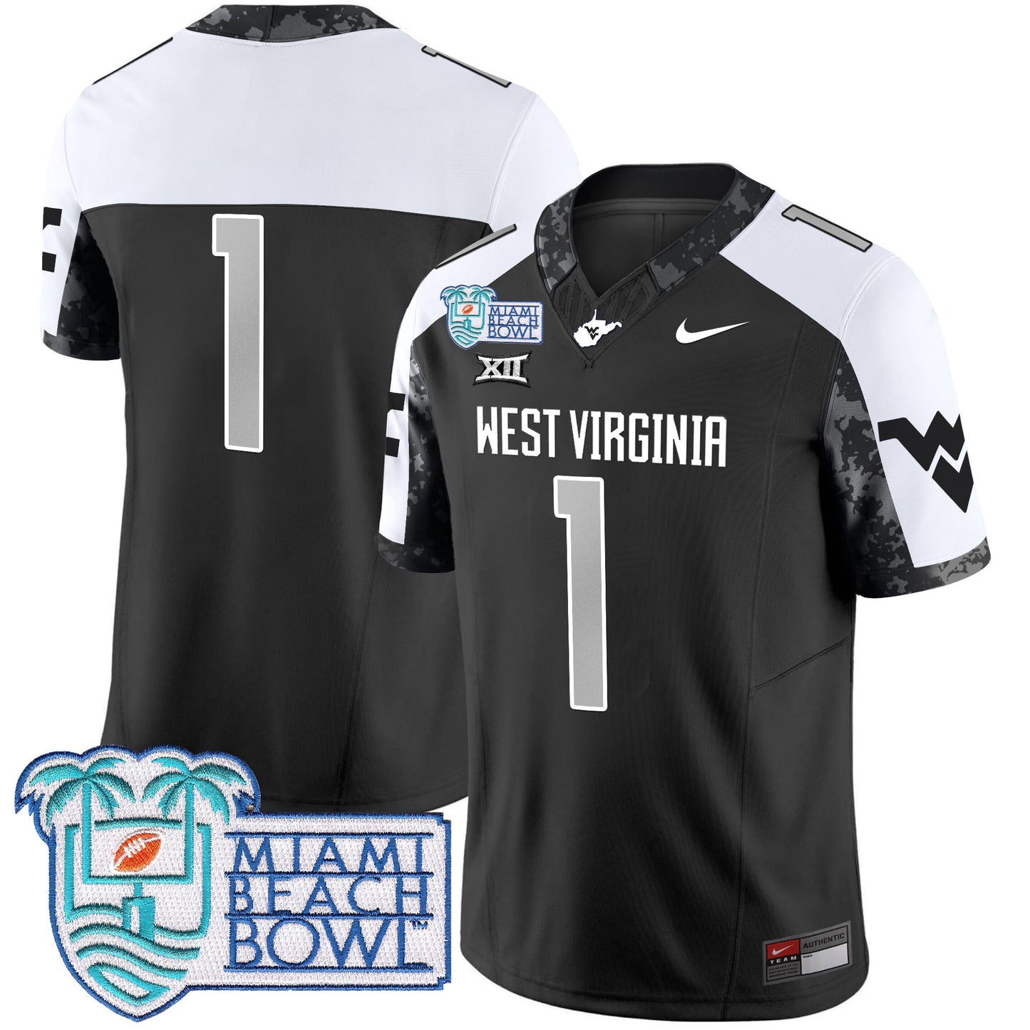 West Virginia Mountaineers 2025 Miami Beach Bowl Patch Vapor Limited Jersey - All Stitched