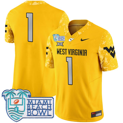 West Virginia Mountaineers 2025 Miami Beach Bowl Patch Vapor Limited Jersey - All Stitched