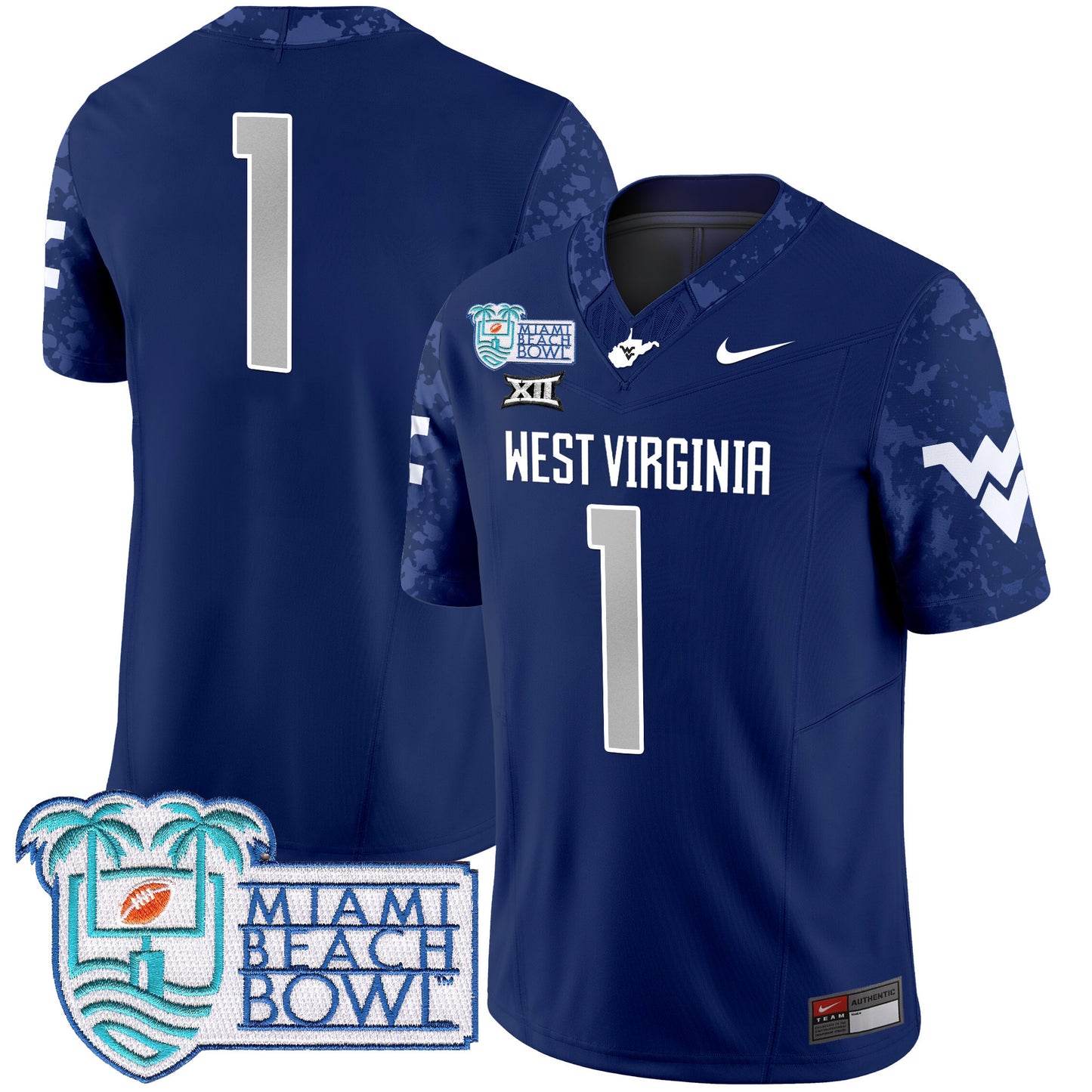 West Virginia Mountaineers 2025 Miami Beach Bowl Patch Vapor Limited Jersey - All Stitched