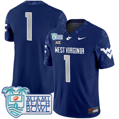 West Virginia Mountaineers 2025 Miami Beach Bowl Patch Vapor Limited Jersey - All Stitched