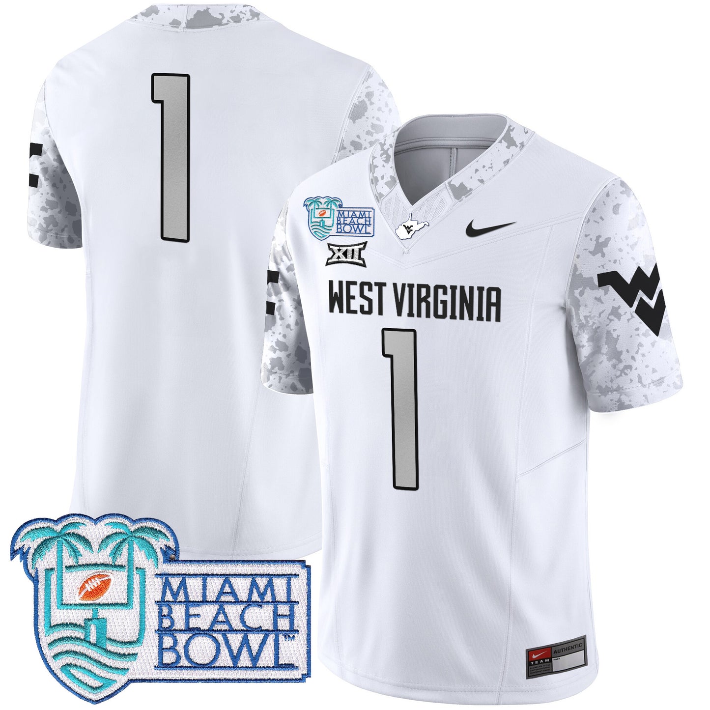 West Virginia Mountaineers 2025 Miami Beach Bowl Patch Vapor Limited Jersey - All Stitched