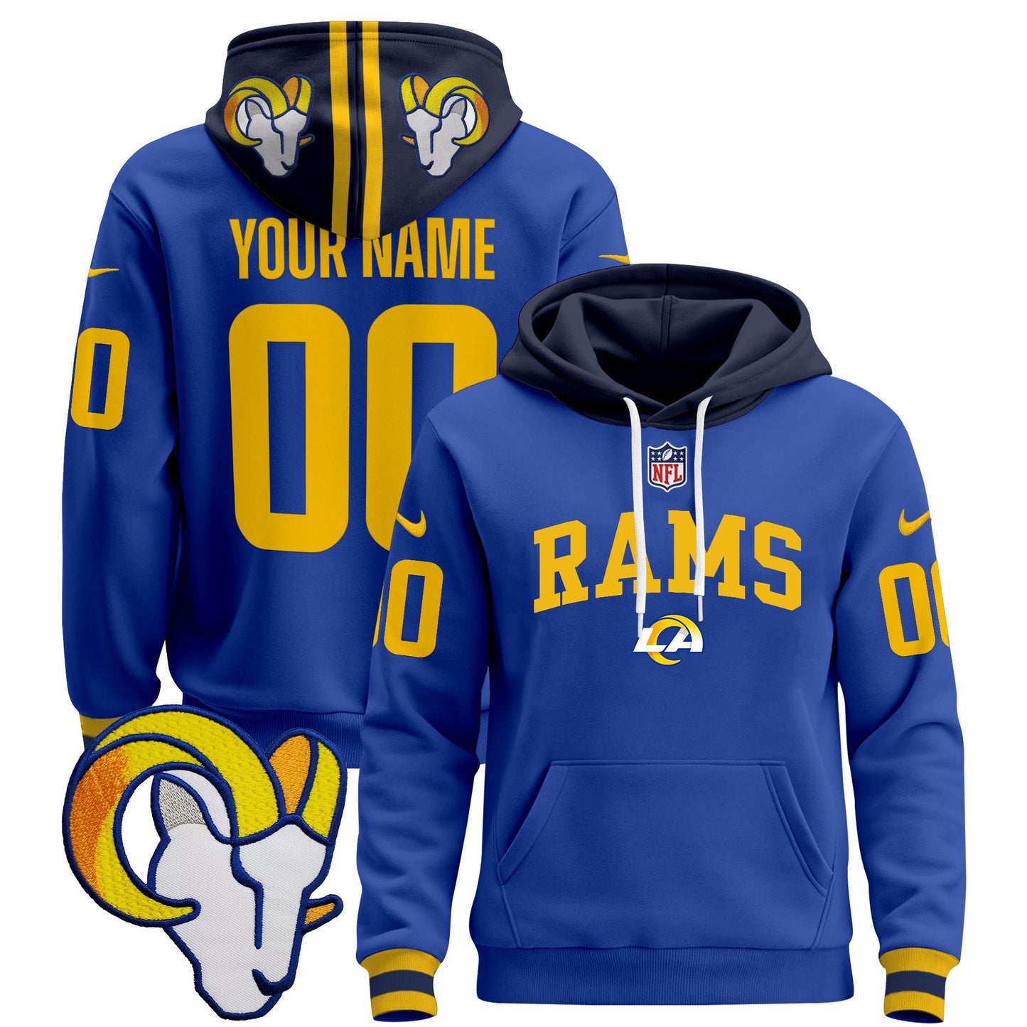 Los Angeles Rams 2024 Custom Pullover Hoodie V2 - All Stitched