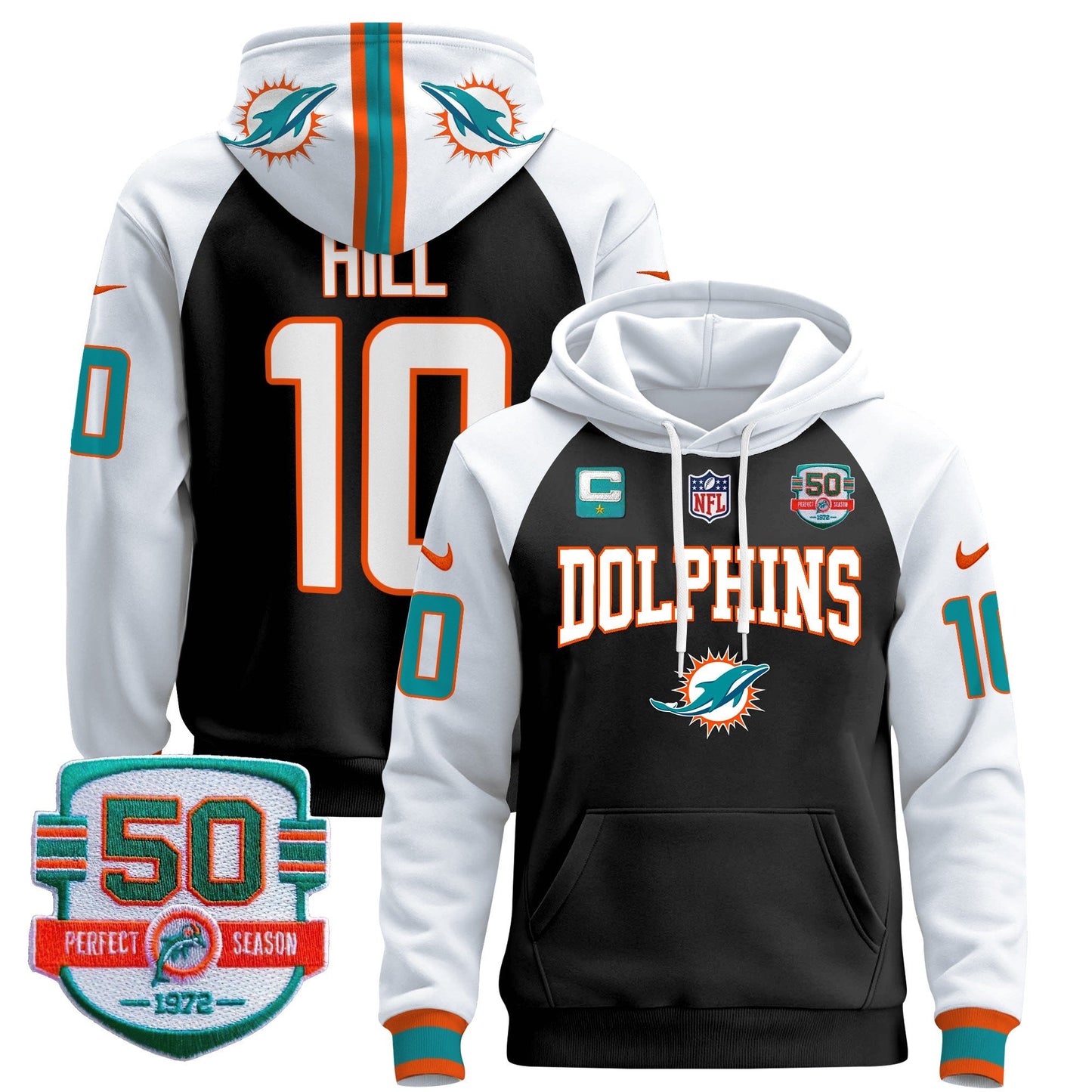 Dolphins 50th 1972 Perfect Season Patch Pullover Hoodie V2 - All Stitched