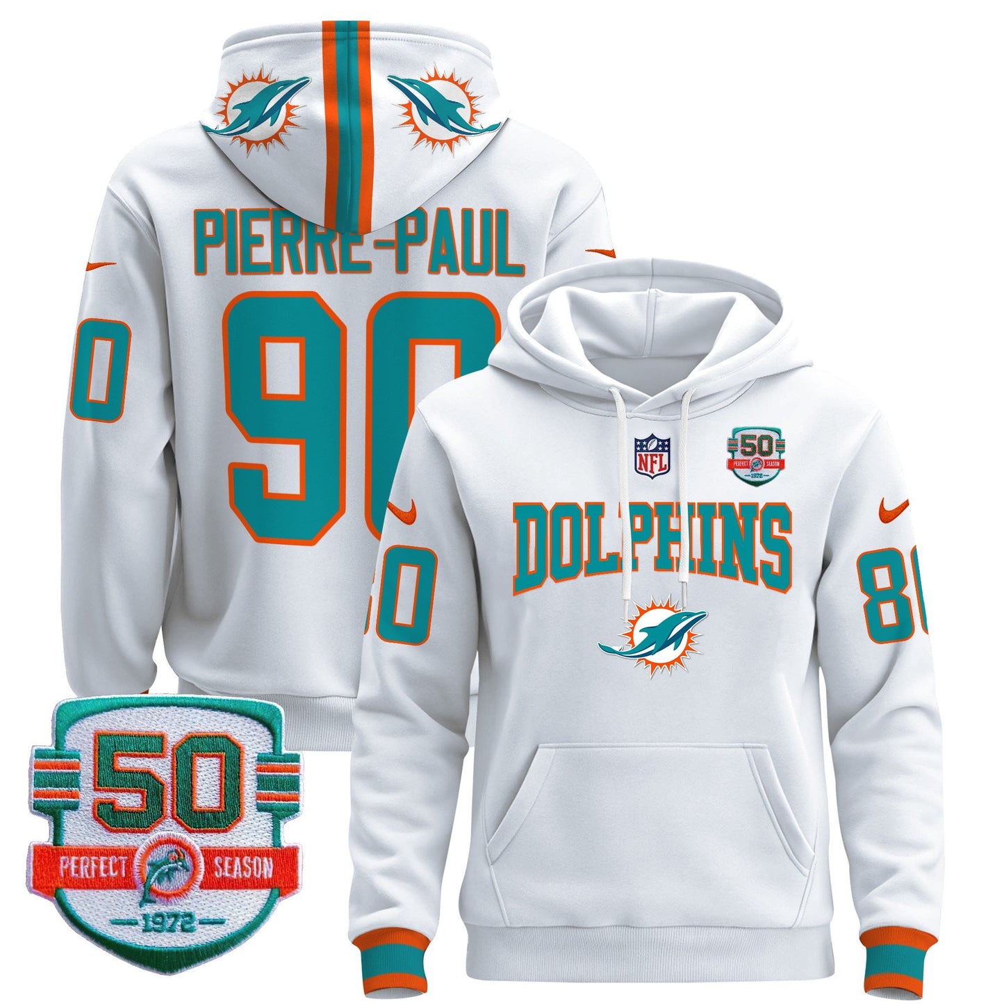 Dolphins 50th 1972 Perfect Season Patch Pullover Hoodie V2 - All Stitched