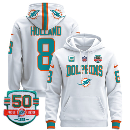 Dolphins 50th 1972 Perfect Season Patch Pullover Hoodie V2 - All Stitched