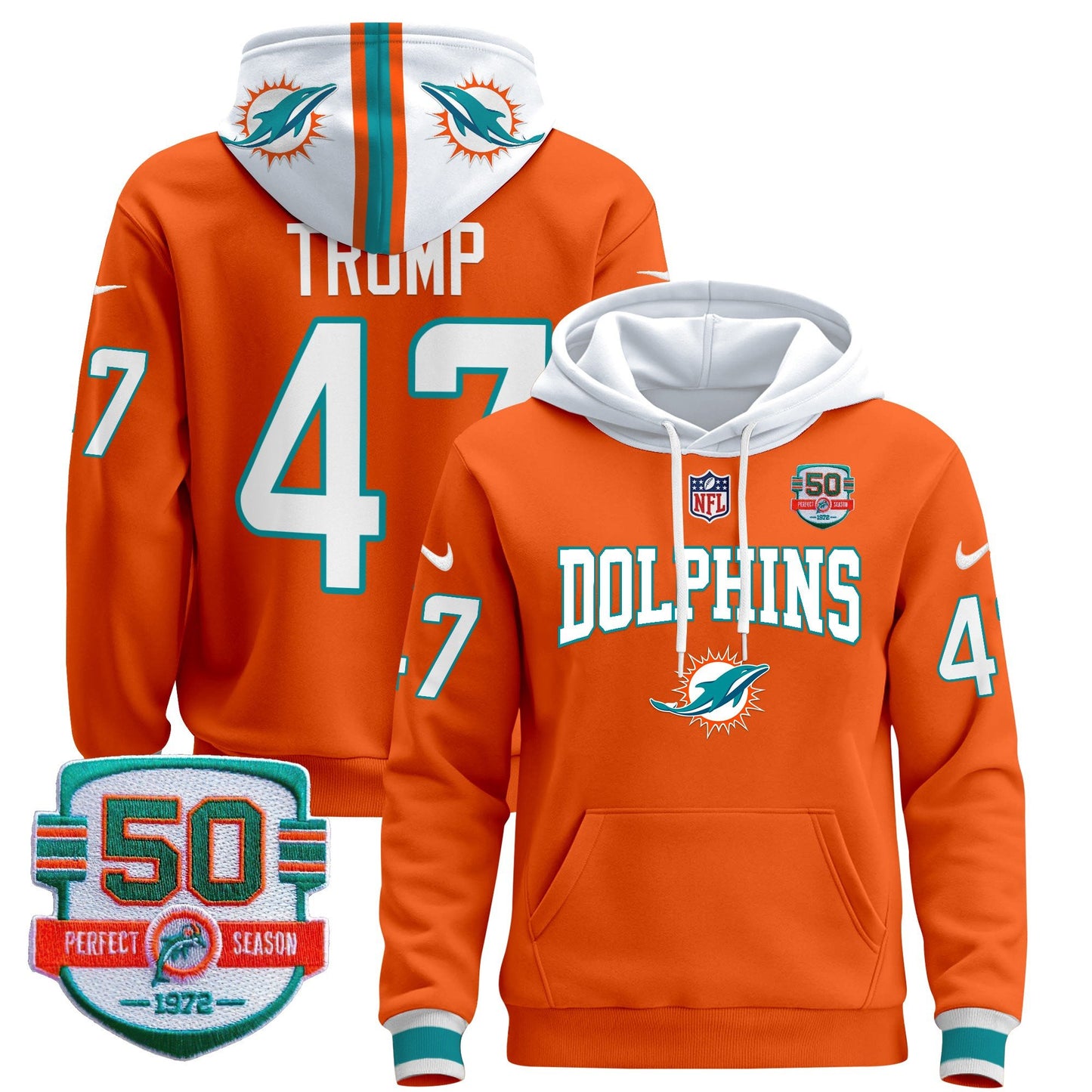 Dolphins 50th 1972 Perfect Season Patch Pullover Hoodie V2 - All Stitched