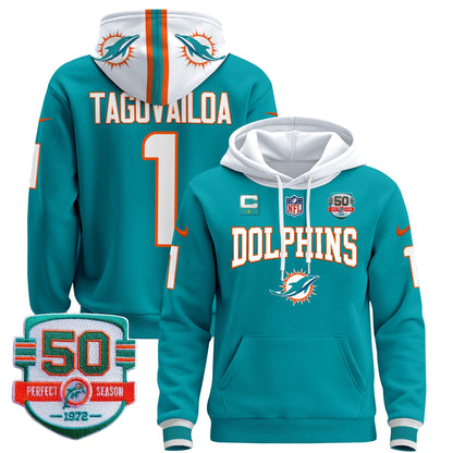 Dolphins 50th 1972 Perfect Season Patch Pullover Hoodie V2 - All Stitched