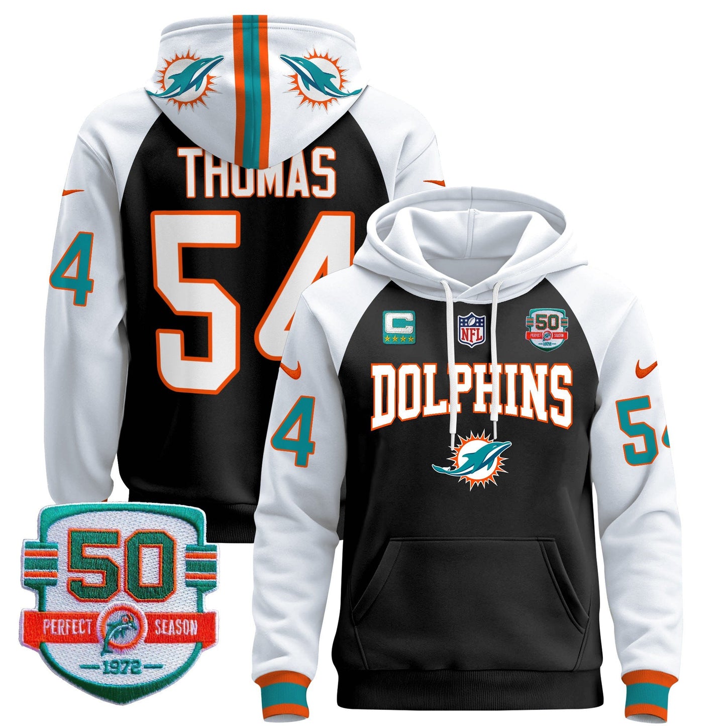 Dolphins 50th 1972 Perfect Season Patch Pullover Hoodie V2 - All Stitched