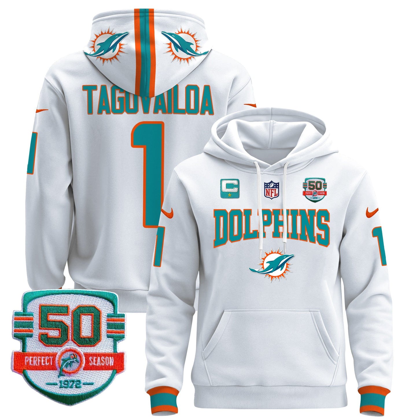 Dolphins 50th 1972 Perfect Season Patch Pullover Hoodie V2 - All Stitched