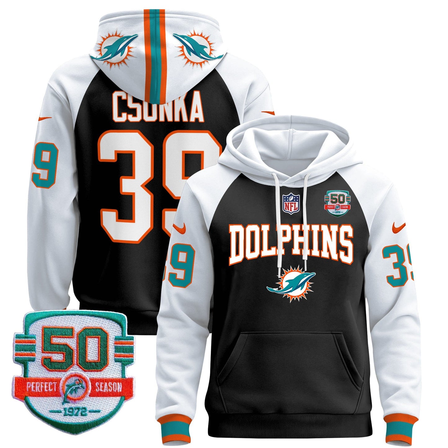 Dolphins 50th 1972 Perfect Season Patch Pullover Hoodie V2 - All Stitched