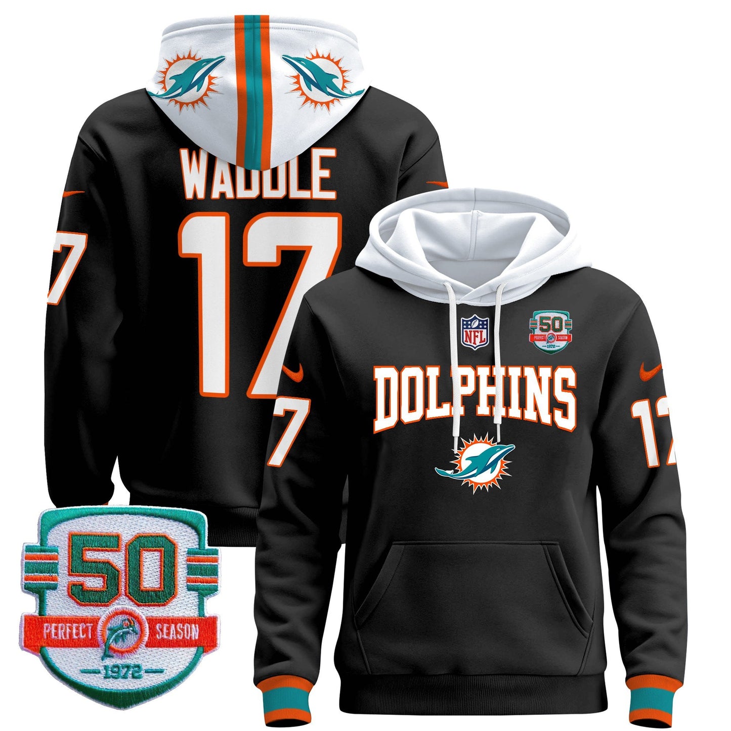 Dolphins 50th 1972 Perfect Season Patch Pullover Hoodie V2 - All Stitched