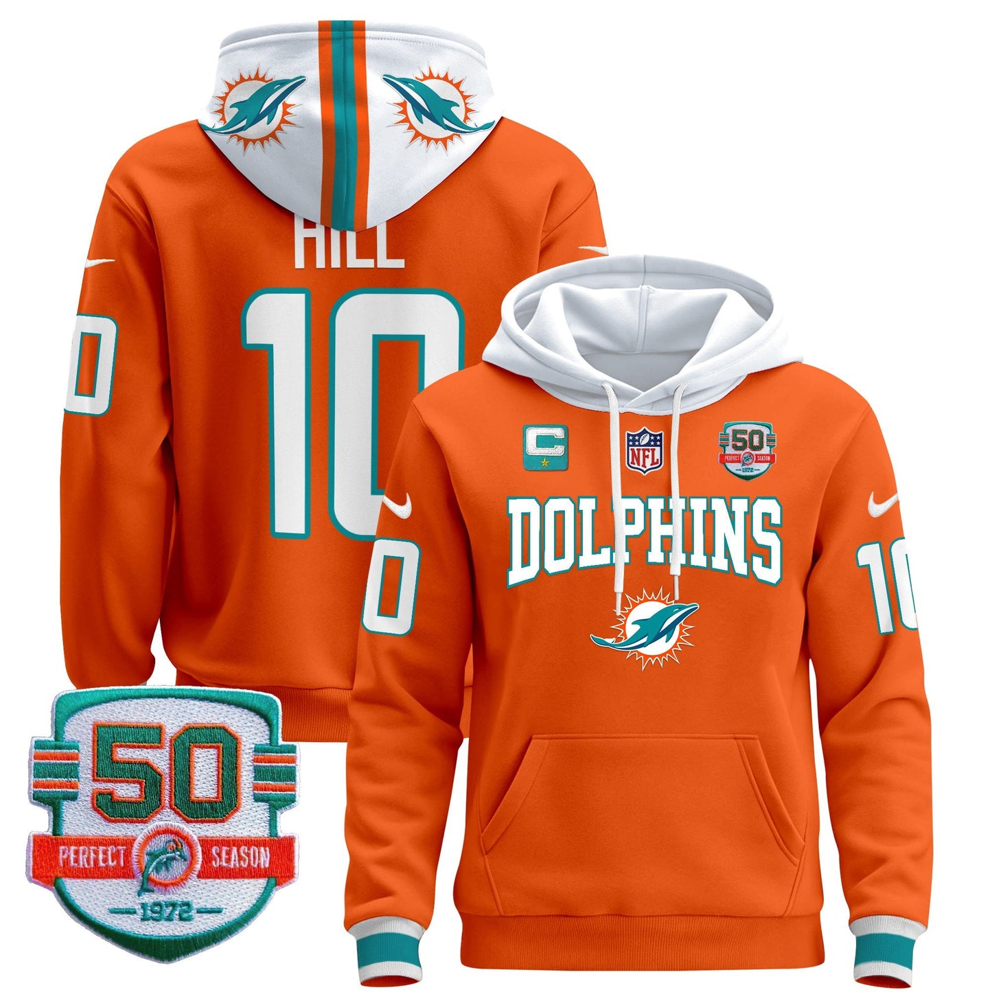 Dolphins 50th 1972 Perfect Season Patch Pullover Hoodie V2 - All Stitched