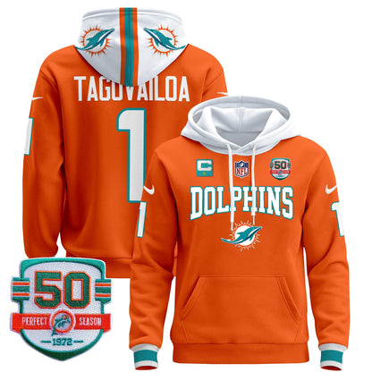 Dolphins 50th 1972 Perfect Season Patch Pullover Hoodie V2 - All Stitched