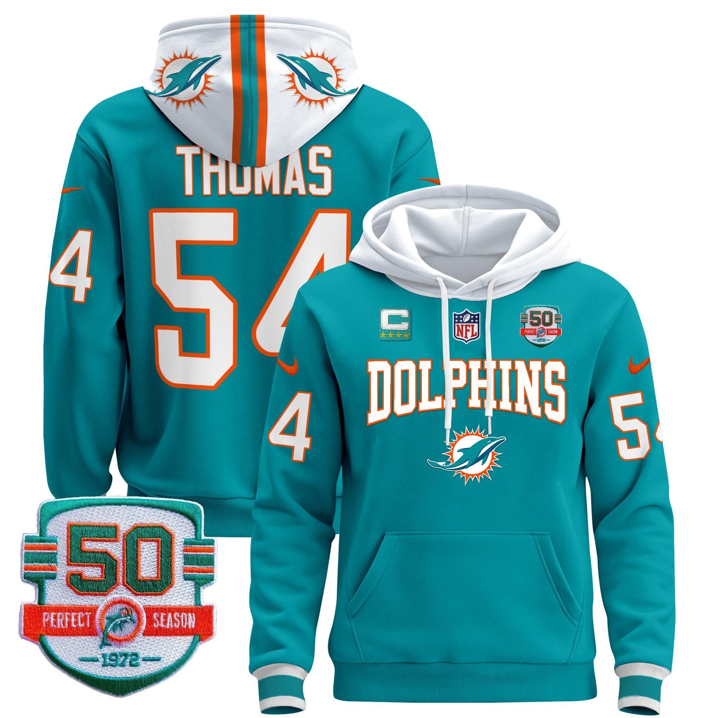 Dolphins 50th 1972 Perfect Season Patch Pullover Hoodie V2 - All Stitched