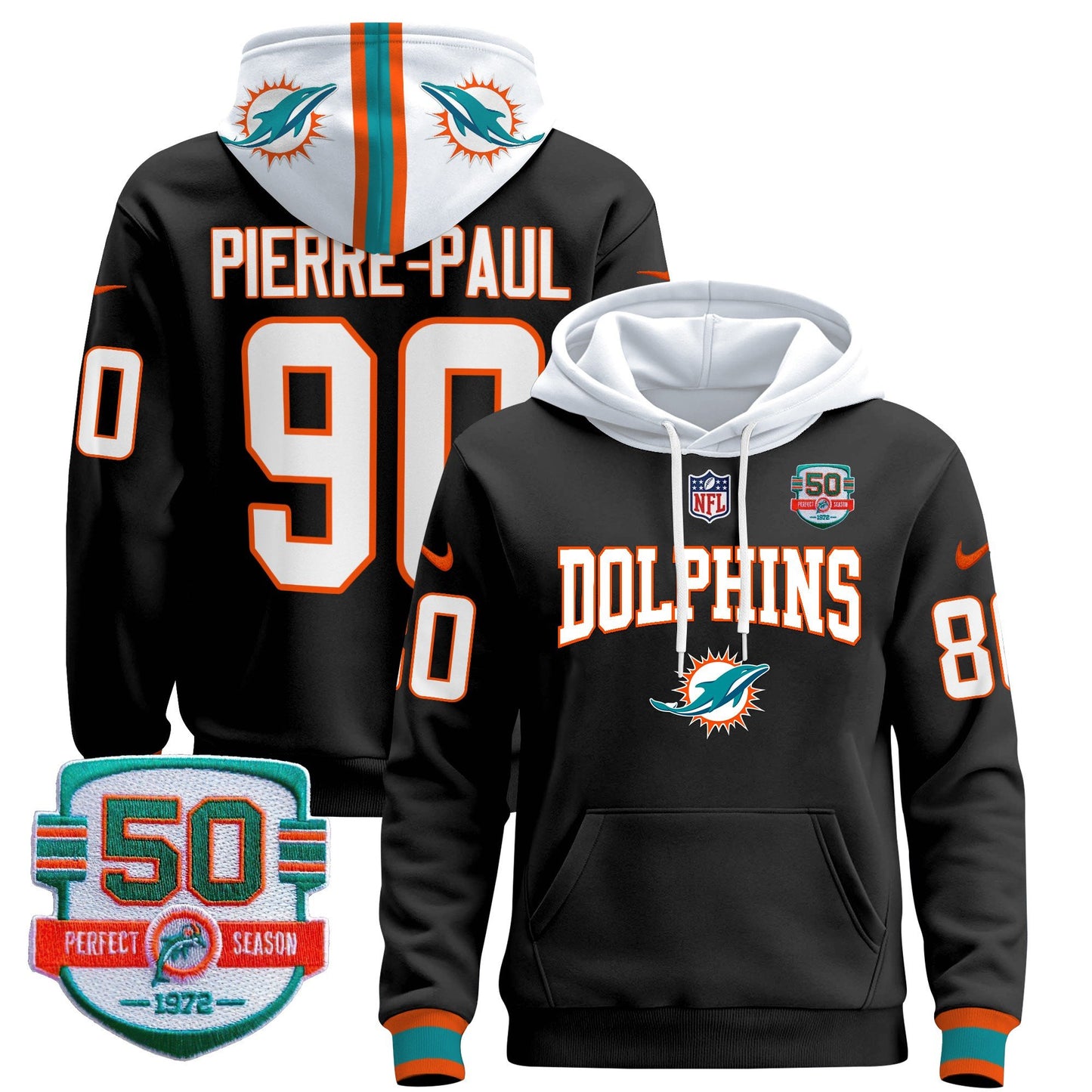 Dolphins 50th 1972 Perfect Season Patch Pullover Hoodie V2 - All Stitched