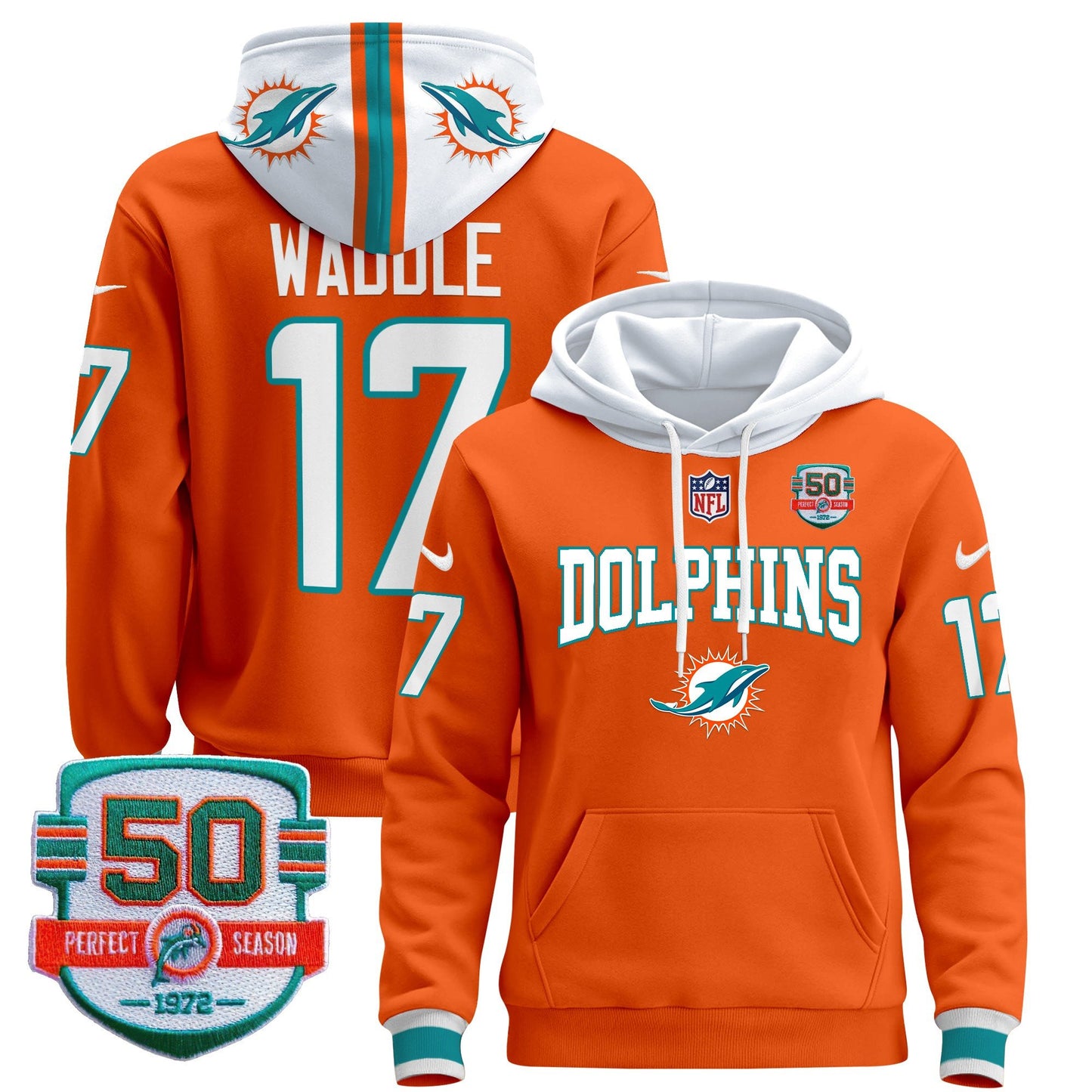 Dolphins 50th 1972 Perfect Season Patch Pullover Hoodie V2 - All Stitched