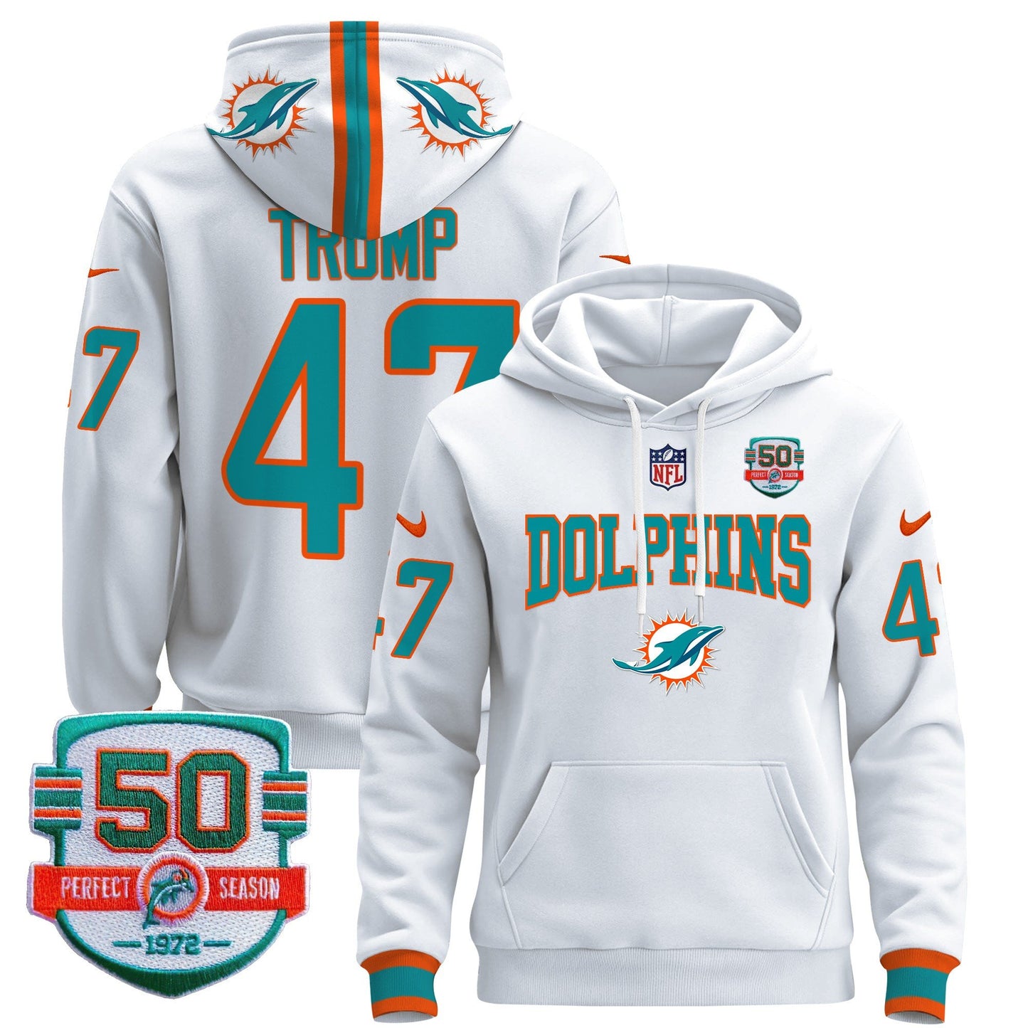 Dolphins 50th 1972 Perfect Season Patch Pullover Hoodie V2 - All Stitched