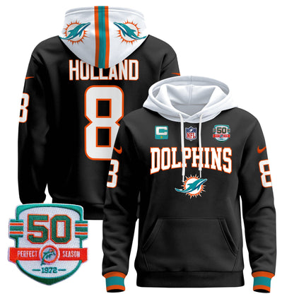 Dolphins 50th 1972 Perfect Season Patch Pullover Hoodie V2 - All Stitched