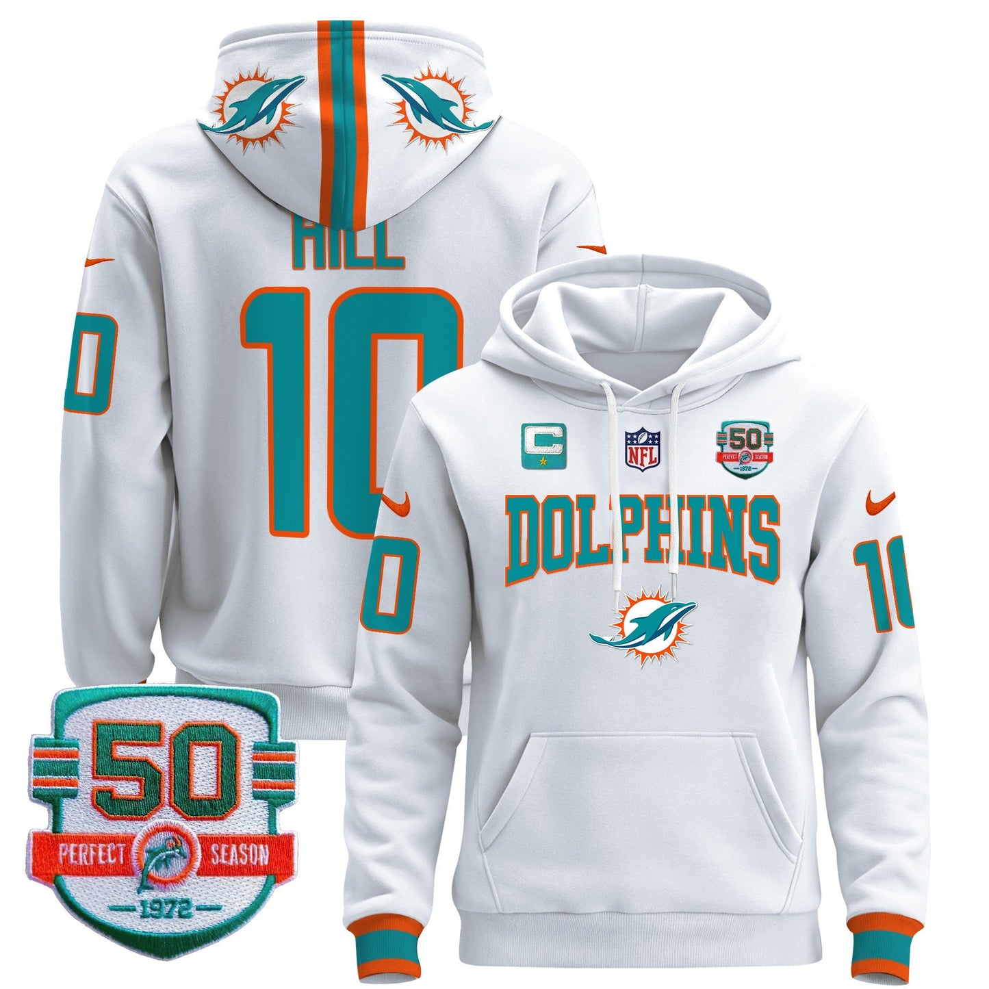 Dolphins 50th 1972 Perfect Season Patch Pullover Hoodie V2 - All Stitched