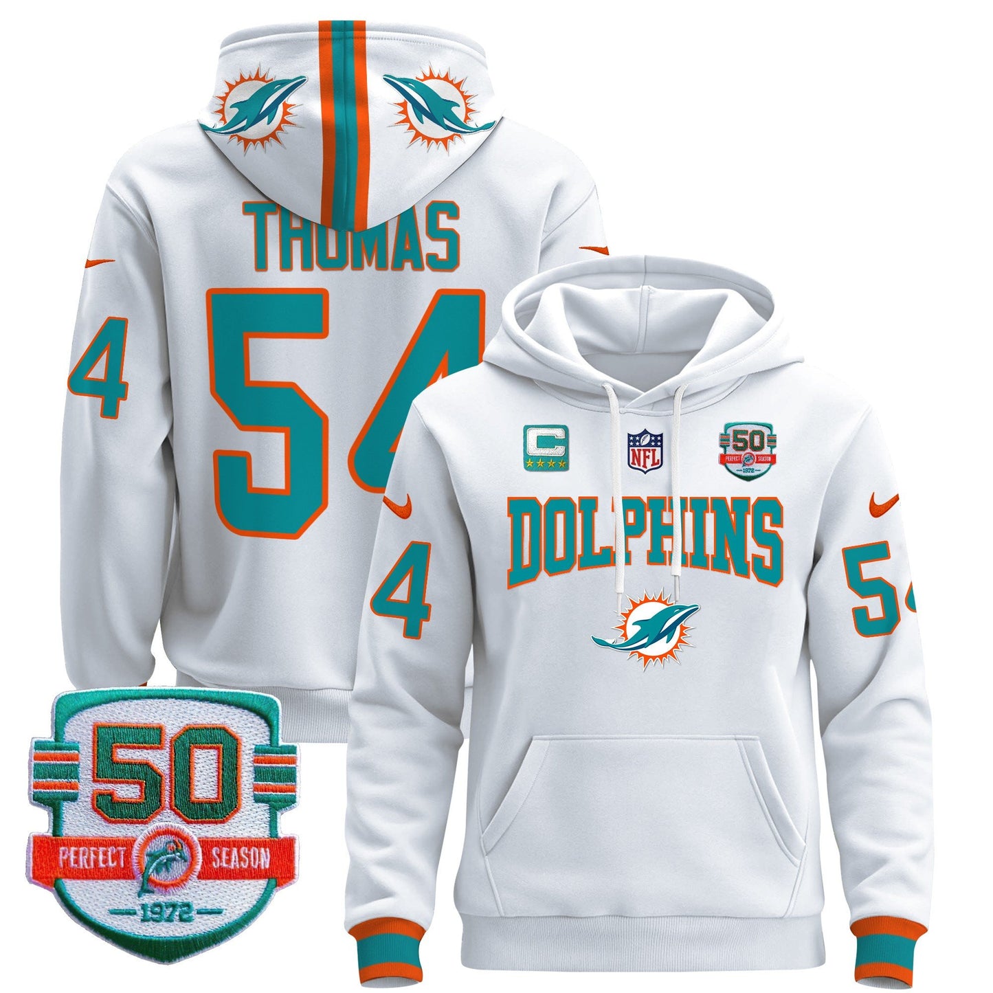 Dolphins 50th 1972 Perfect Season Patch Pullover Hoodie V2 - All Stitched