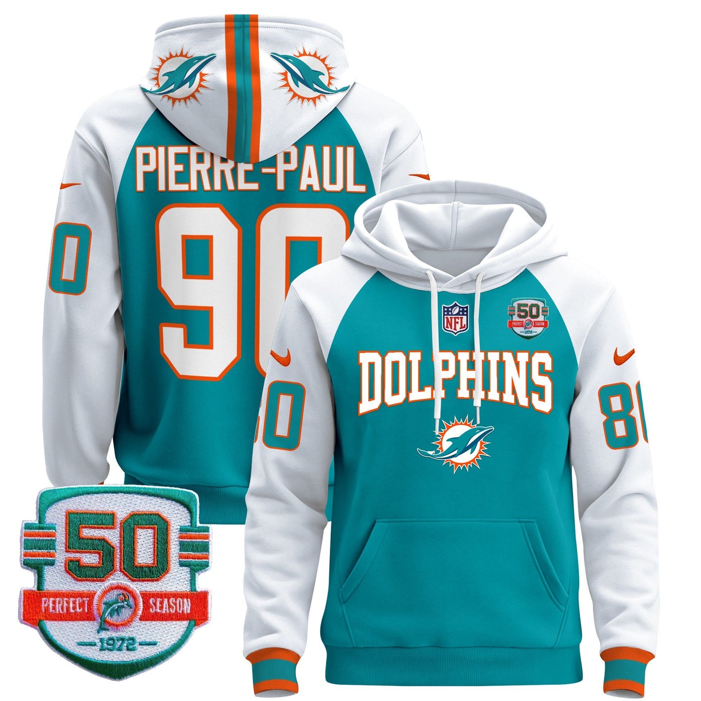 Dolphins 50th 1972 Perfect Season Patch Pullover Hoodie V2 - All Stitched