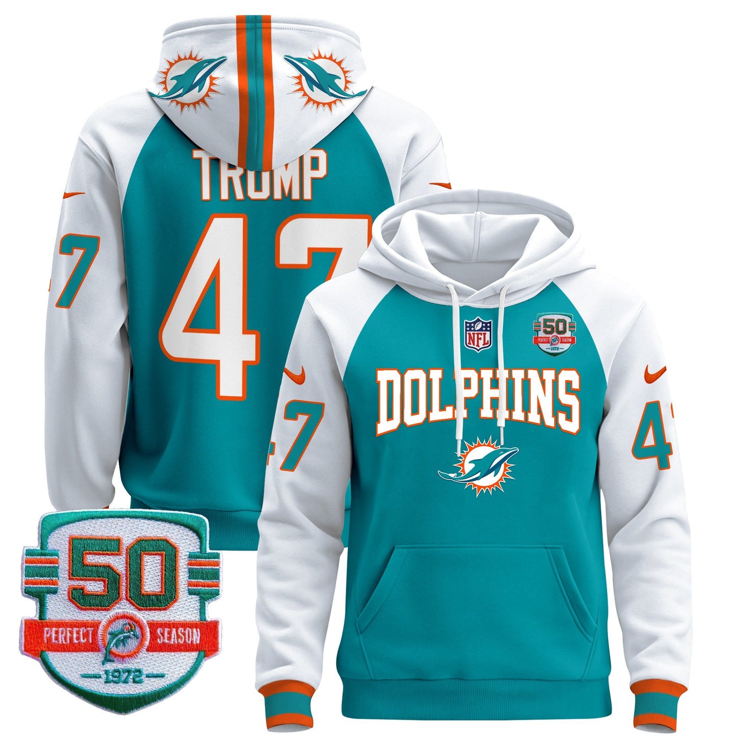 Dolphins 50th 1972 Perfect Season Patch Pullover Hoodie V2 - All Stitched