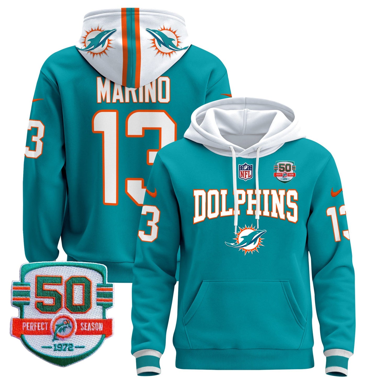 Dolphins 50th 1972 Perfect Season Patch Pullover Hoodie V2 - All Stitched