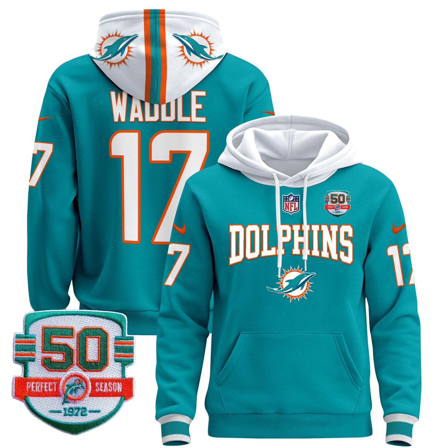 Dolphins 50th 1972 Perfect Season Patch Pullover Hoodie V2 - All Stitched