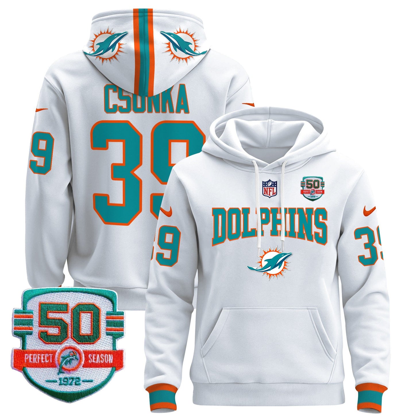 Dolphins 50th 1972 Perfect Season Patch Pullover Hoodie V2 - All Stitched