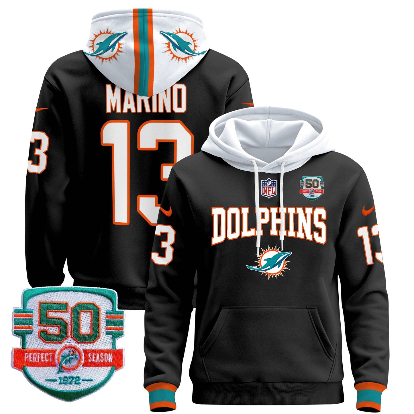 Dolphins 50th 1972 Perfect Season Patch Pullover Hoodie V2 - All Stitched