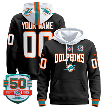 Dolphins 50th 1972 Perfect Season Patch Custom Pullover Hoodie V2 - All Stitched