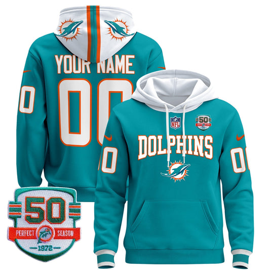 Dolphins 50th 1972 Perfect Season Patch Custom Pullover Hoodie V2