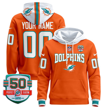 Dolphins 50th 1972 Perfect Season Patch Custom Pullover Hoodie V2 - All Stitched