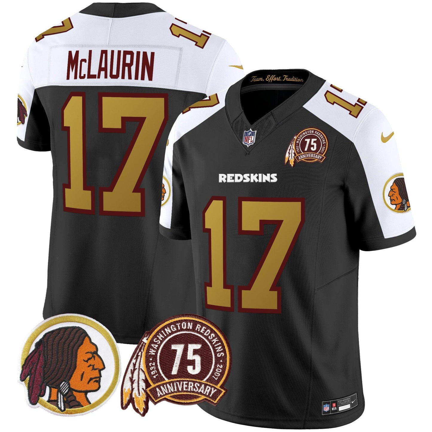 Washington Redskins Throwback 75th Patch Vapor Limited Jersey - All Stitched