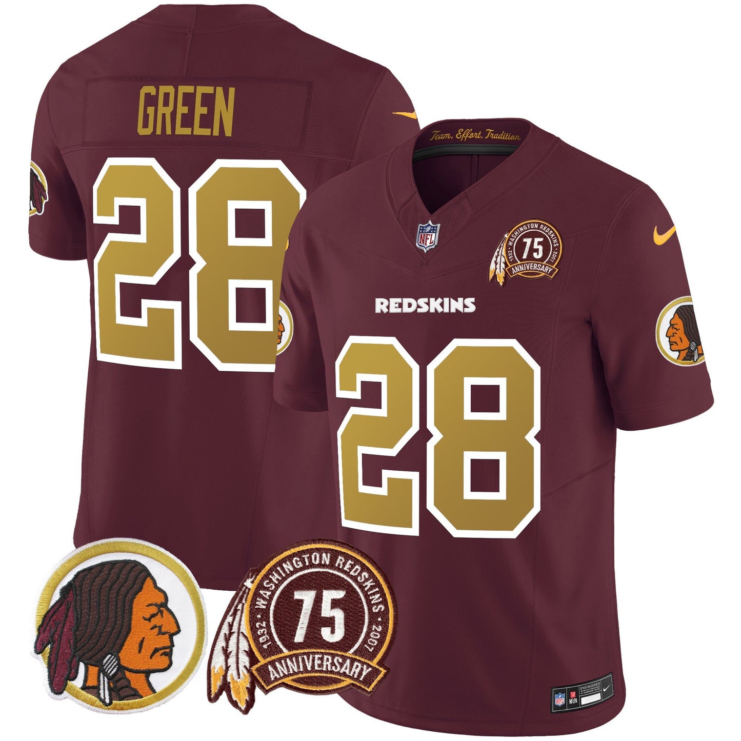 Washington Redskins Throwback 75th Patch Vapor Limited Jersey - All Stitched