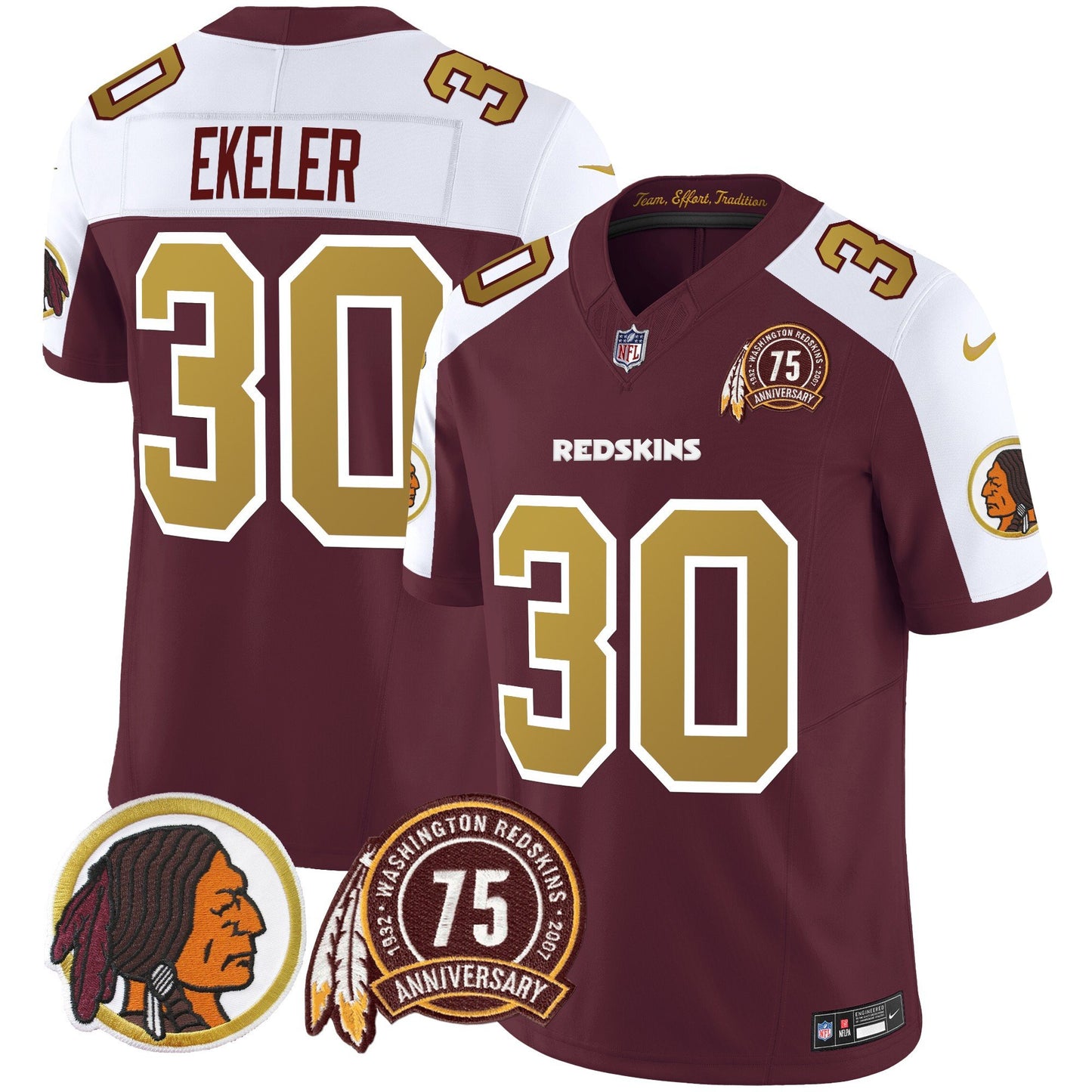 Washington Redskins Throwback 75th Patch Vapor Limited Jersey - All Stitched