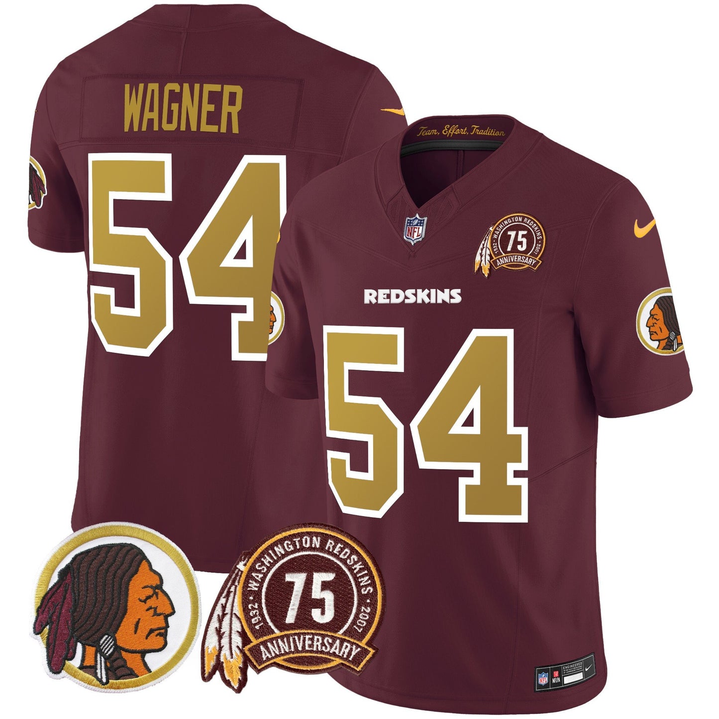 Washington Redskins Throwback 75th Patch Vapor Limited Jersey - All Stitched