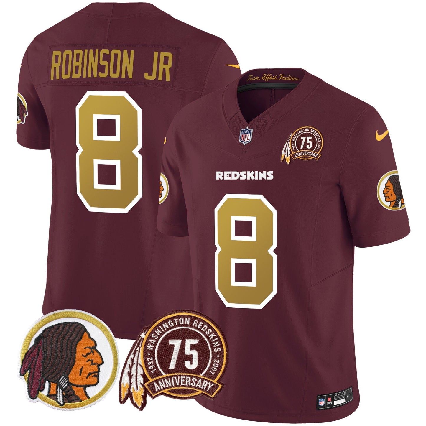 Washington Redskins Throwback 75th Patch Vapor Limited Jersey - All Stitched