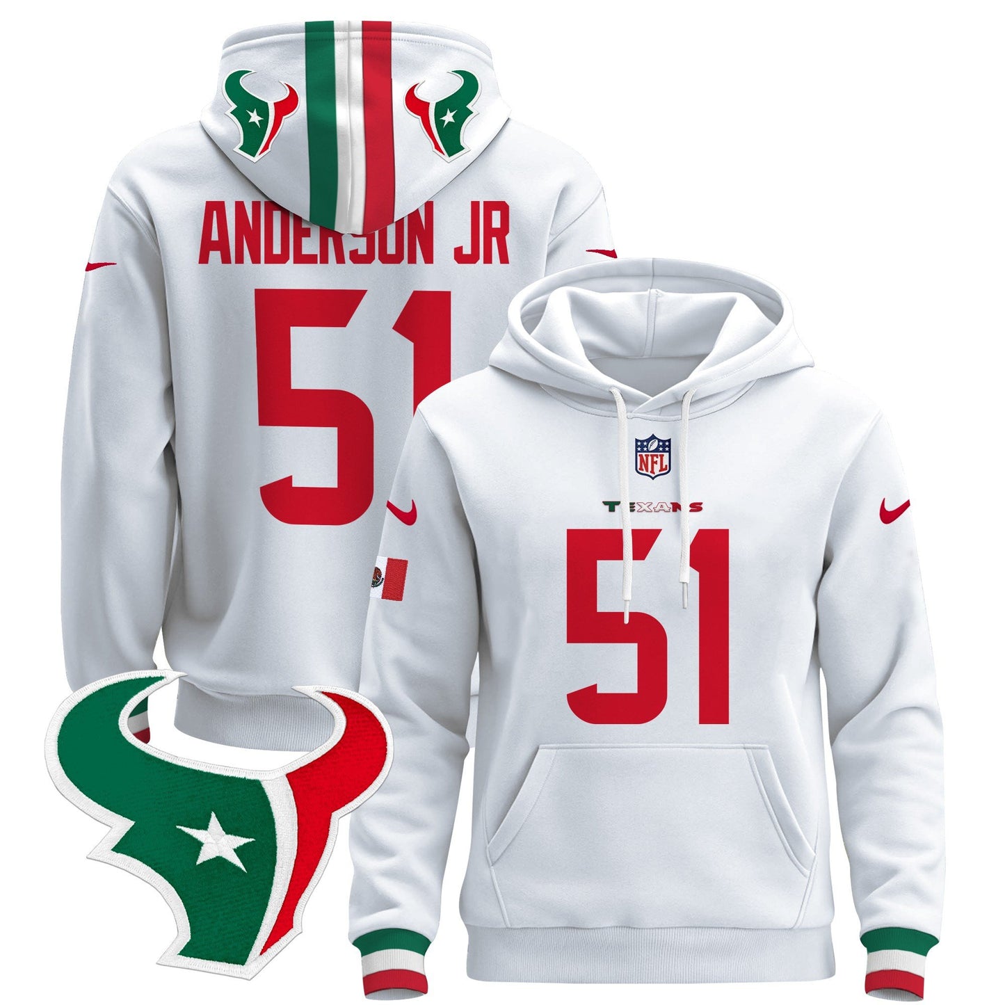 Houston Texans Mexico 2024 Pullover Hoodie - All Stitched