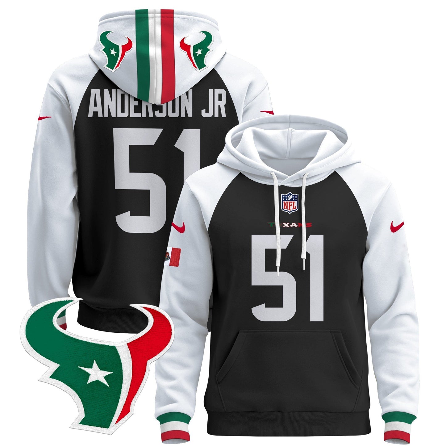 Houston Texans Mexico 2024 Pullover Hoodie - All Stitched