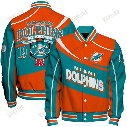 Miami Dolphins Football Team 2024- 25 Supreme On The Pitch Unisex Varsity Jacket